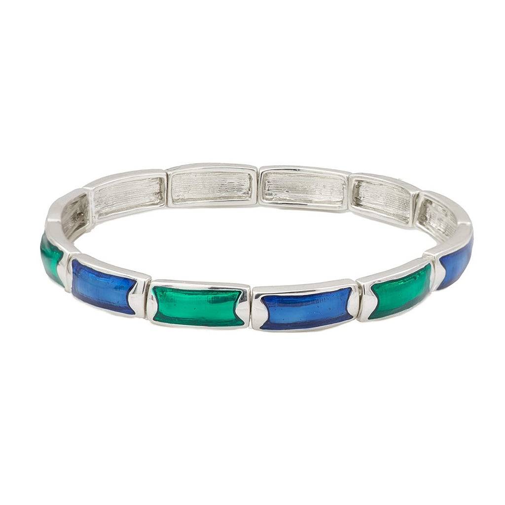 Estele Rhodium Plated Attractive Cuff Bracelet With Blue & Green Enamel For Women : 101353ZBR