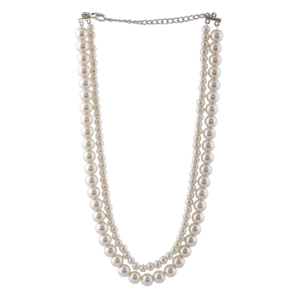 Estele Rhodium Plated Stunning Double Line Pearl Necklace Set For Women : 10144-IRNKER