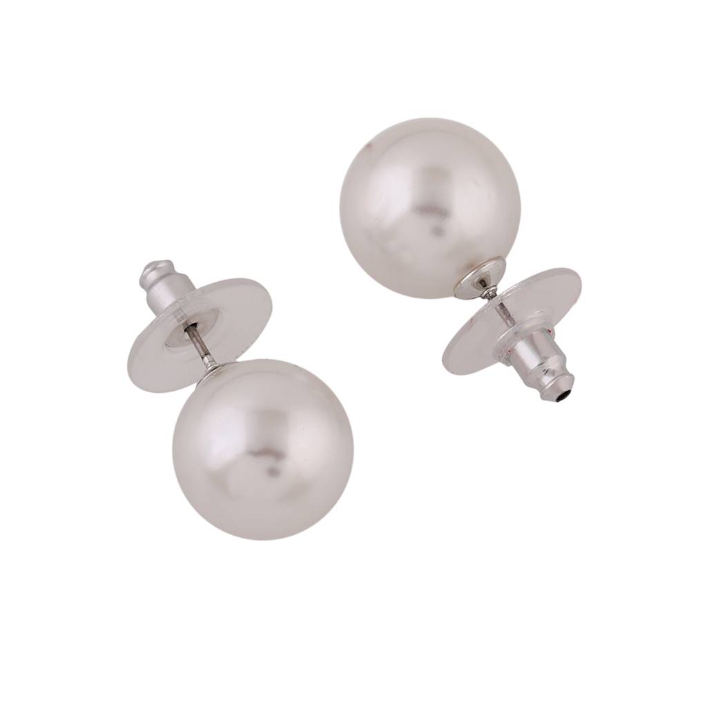 Estele Rhodium Plated Stunning Double Line Pearl Necklace Set For Women : 10144-IRNKER