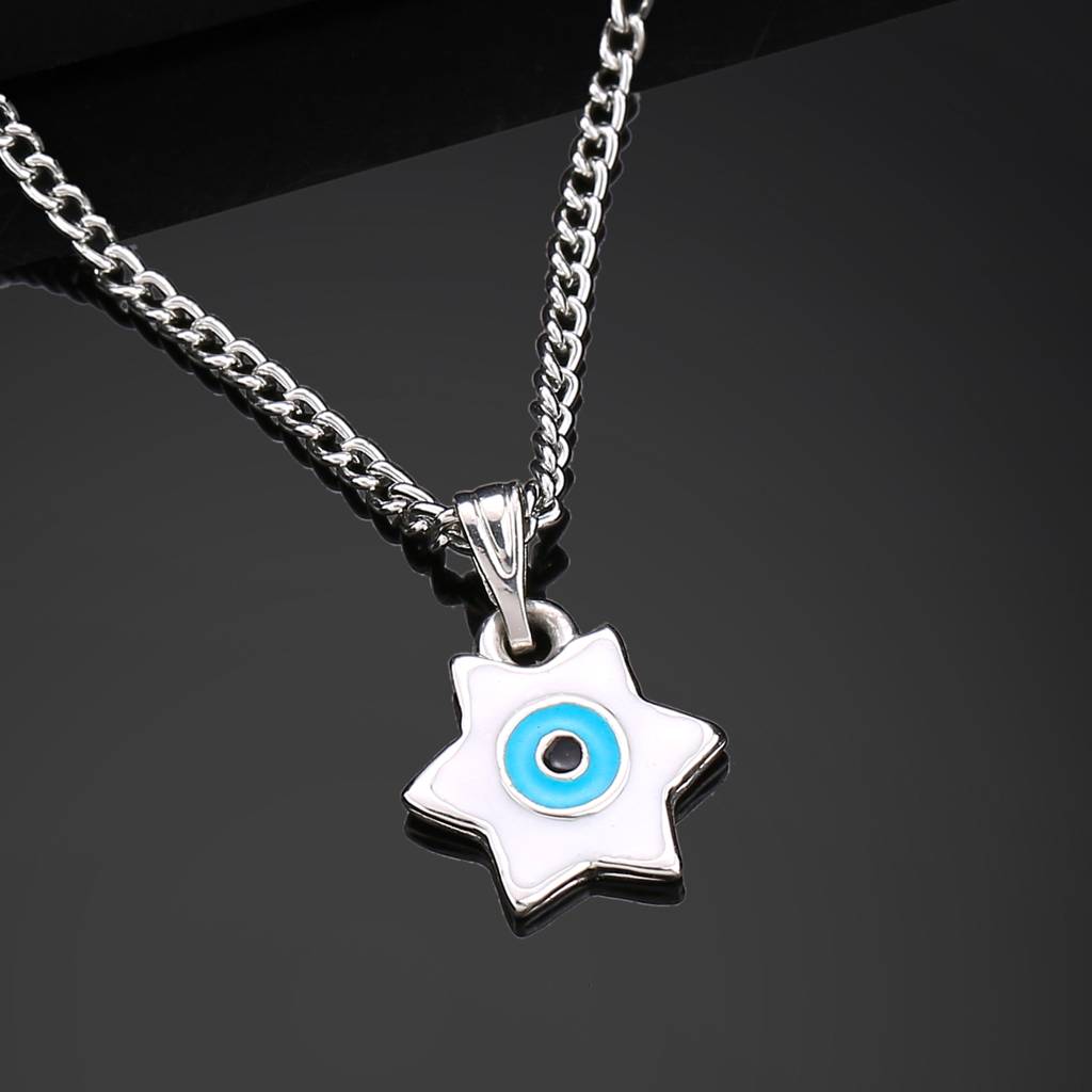 Estele Rhodium Plated Elegant Star Designer Evil Eye Charm Pendant With Tourquise Blue Enamels For Girls : 1015-IR-WETQPENDANT