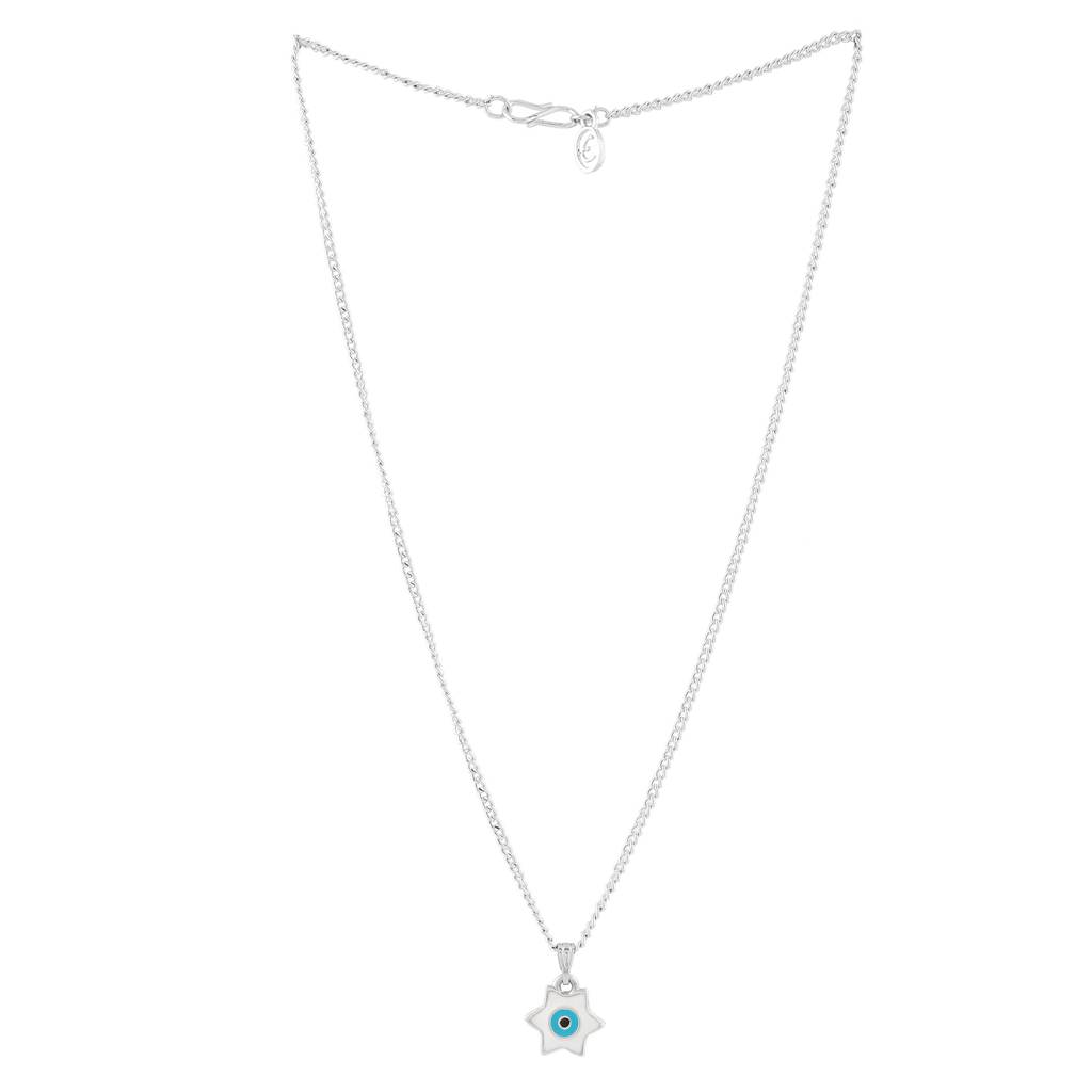 Estele Rhodium Plated Elegant Star Designer Evil Eye Charm Pendant With Tourquise Blue Enamels For Girls : 1015-IR-WETQPENDANT