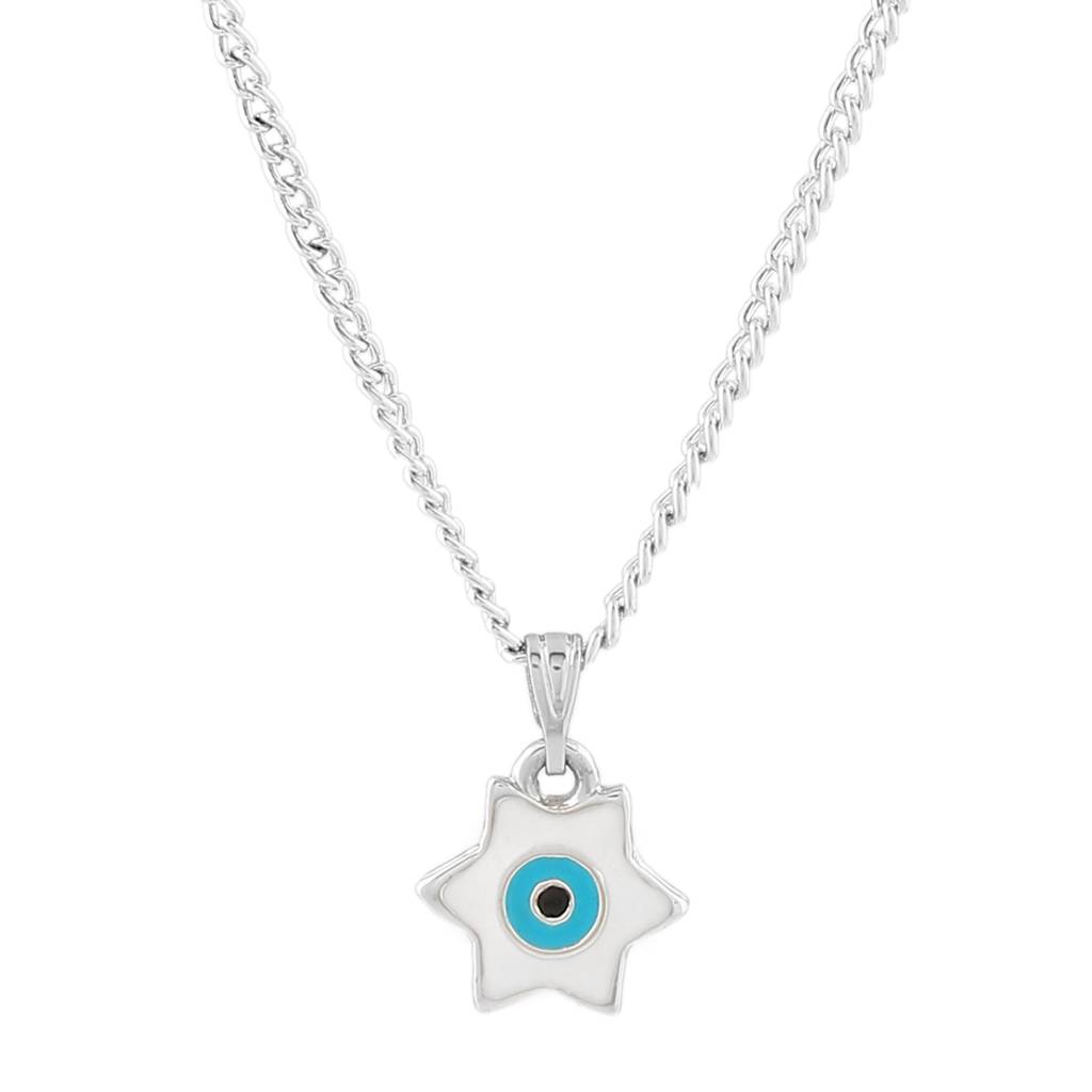 Estele Rhodium Plated Elegant Star Designer Evil Eye Charm Pendant With Tourquise Blue Enamels For Girls : 1015-IR-WETQPENDANT