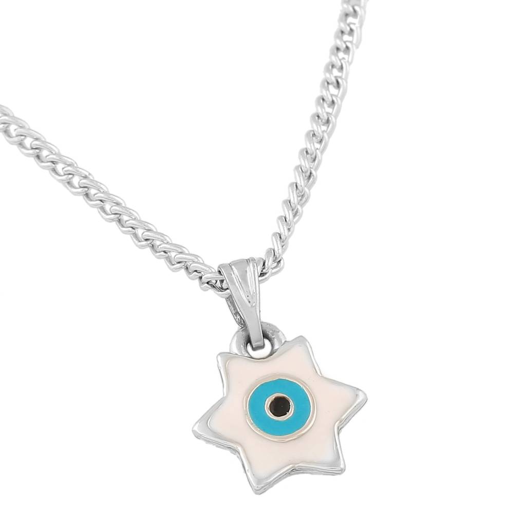 Estele Rhodium Plated Elegant Star Designer Evil Eye Charm Pendant With Tourquise Blue Enamels For Girls : 1015-IR-WETQPENDANT