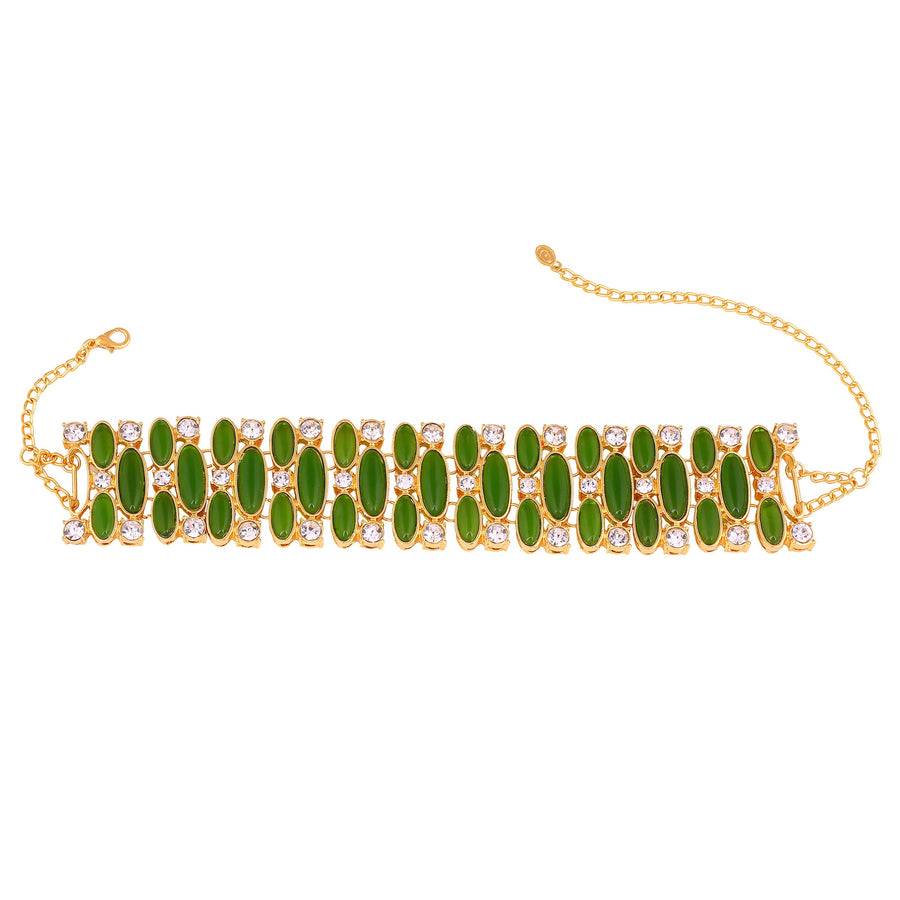 Estele Gold Plated Captivating Necklace Set With Green & White Stones For Women : 10156-BG-GNNKER