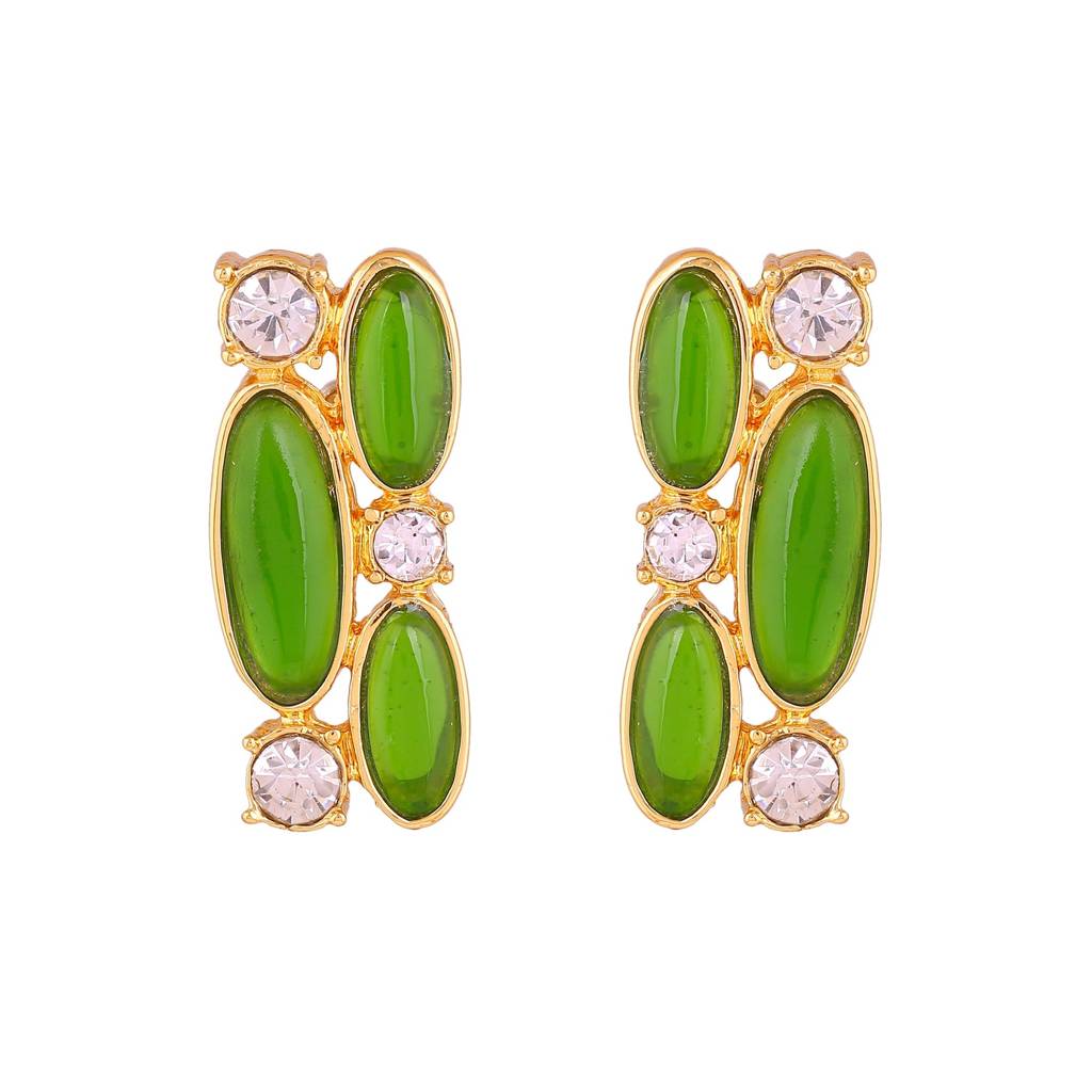 Estele Gold Plated Captivating Necklace Set With Green & White Stones For Women : 10156-BG-GNNKER
