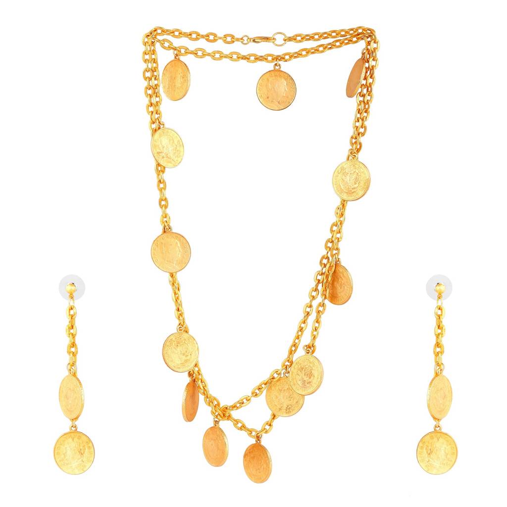 Estele Gold Plated Coin Charm Designer Necklace Set For Women : 10157-IGNKER