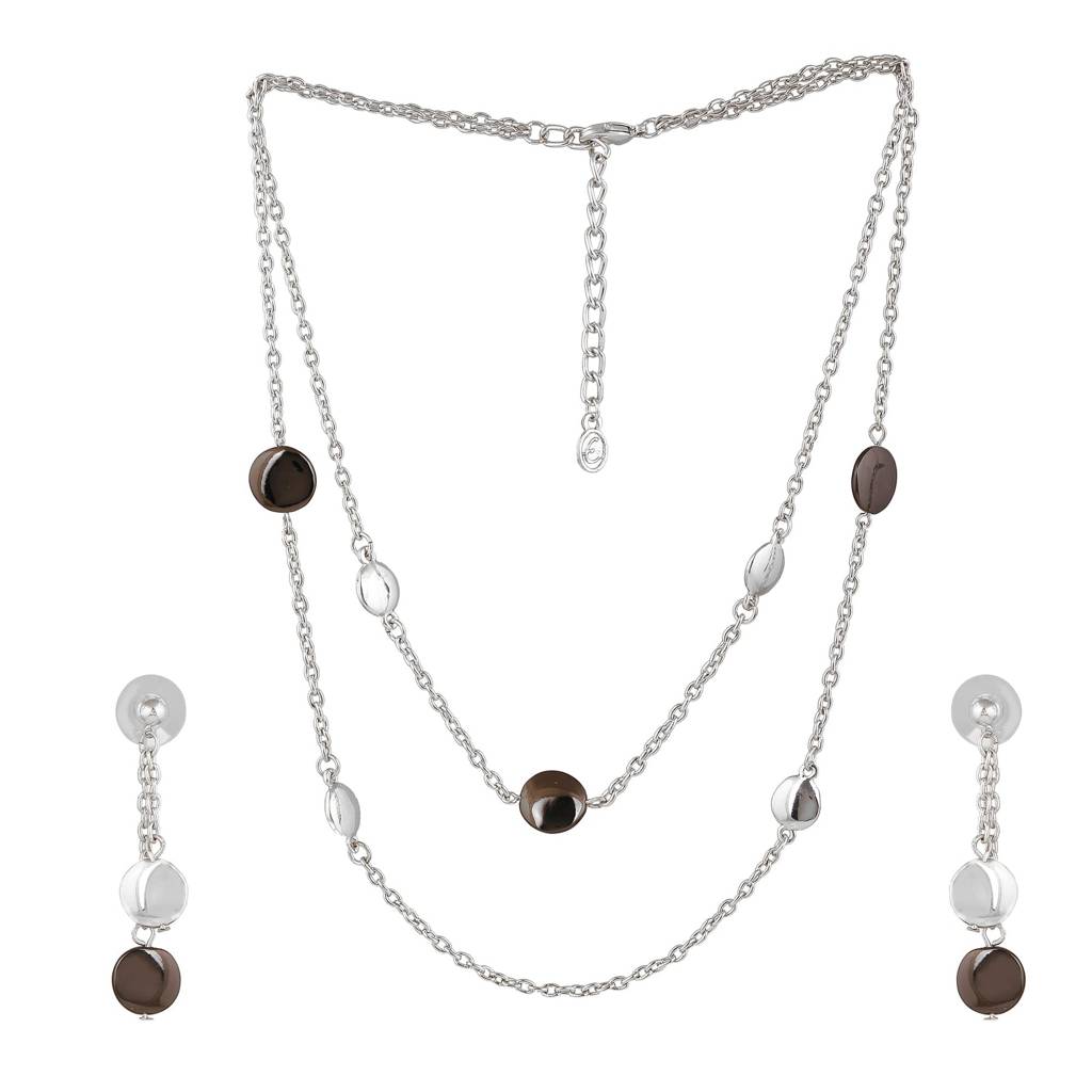 Estele Rhodium Plated Coin Designer Layered Necklace Set For Women : 10164-IRBNNKER