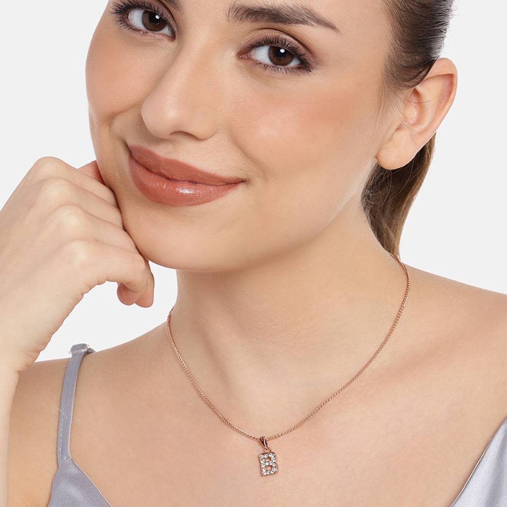 Estele Rose Gold Plated Premium Bijou Letter Pendant With Crystals For Girl'S & Women : 1017-RG-BPENDANT
