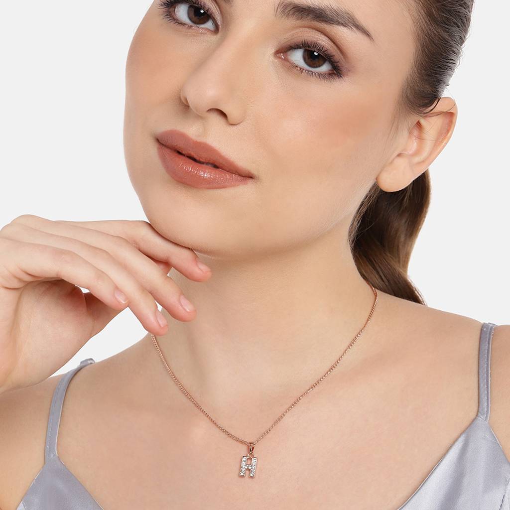 Estele Rose Gold Plated Premium Bijou Letter Pendant With Crystals For Girl'S & Women : 1017-RG-GPENDANT