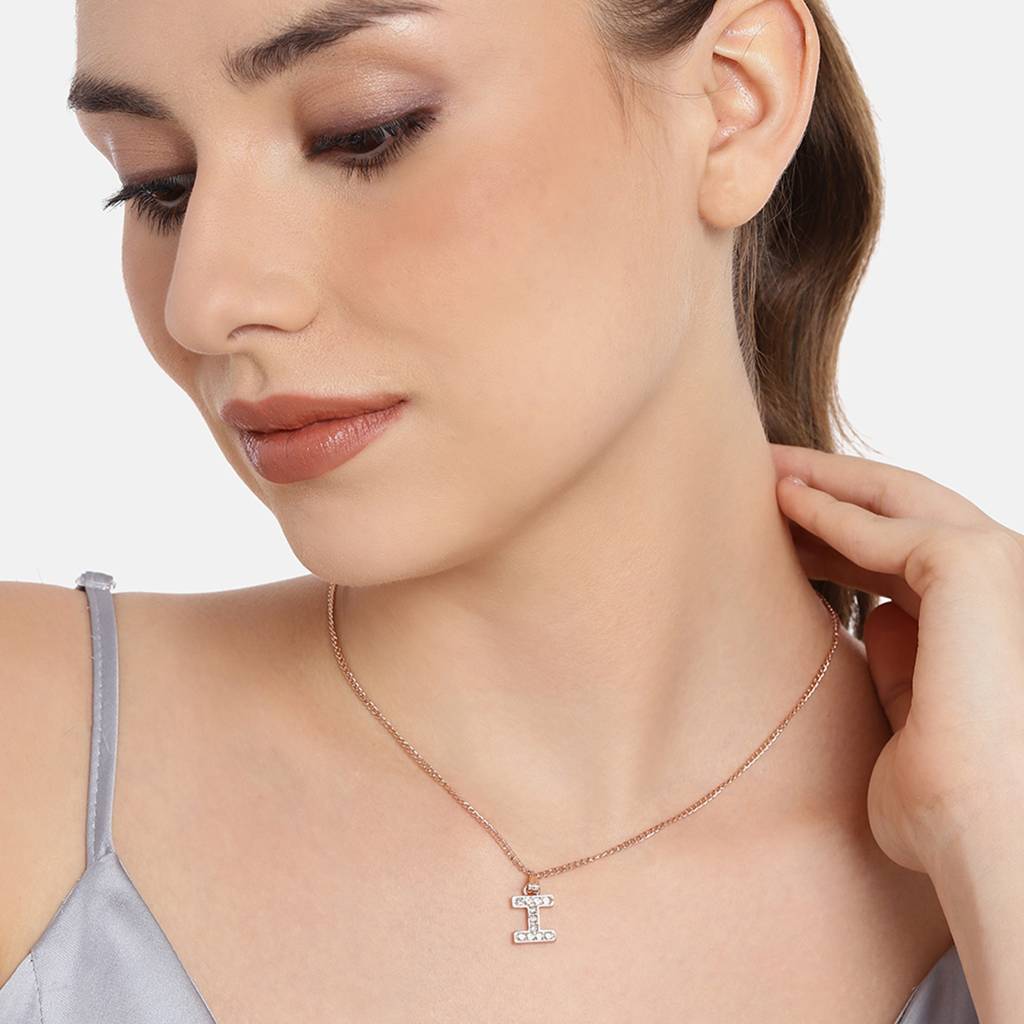 Estele Rosegold Plated Small & Trendy 'I' Letter Pendant With Crystals For Girl'S & Women : 1017-RG-IPENDANT