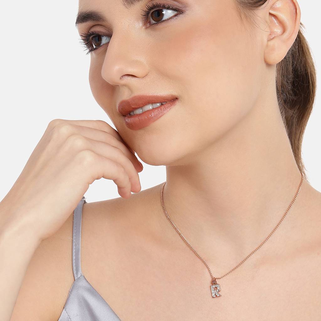 Estele Rose Gold Plated Premium Bijou Letter Pendant With Crystals For Girl'S & Women : 1017-RG-RPENDANT