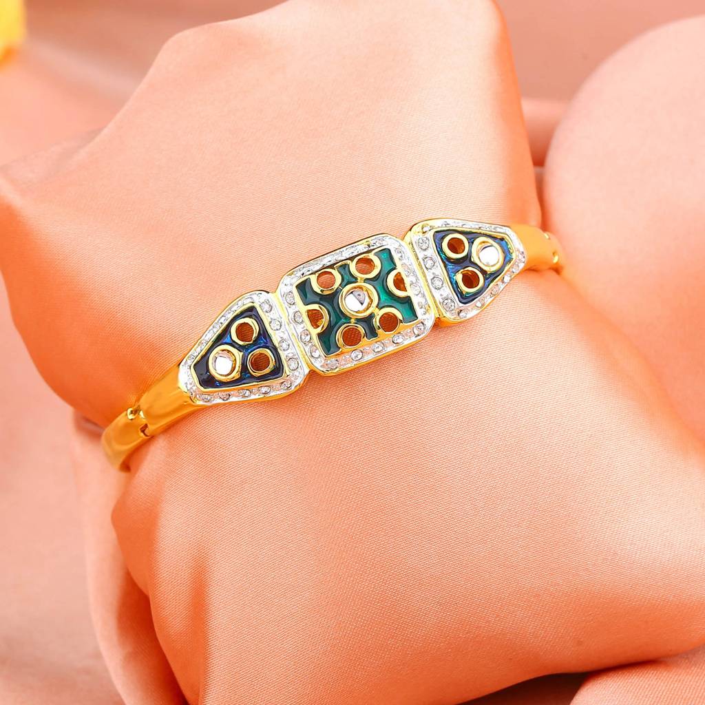Estele Gold Plated Floral Meenakari Designer Bracelet With Kundan For Women : 101706BR