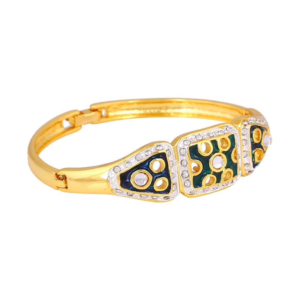 Estele Gold Plated Floral Meenakari Designer Bracelet With Kundan For Women : 101706BR