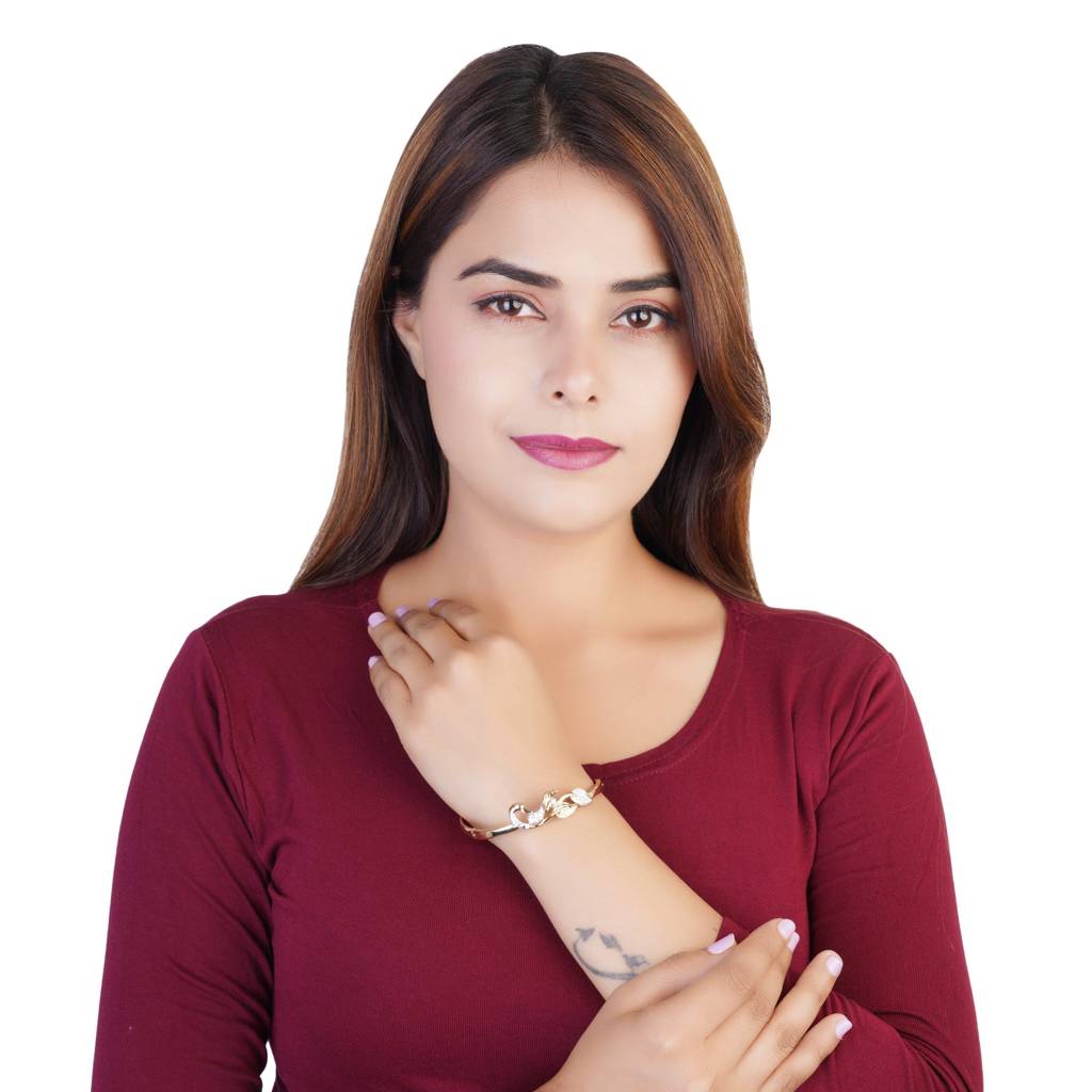 Estele Gold & Rhodium Plated Peacock Designer Kada Bracelet With White Crystals For Girls & Women : 101915BR