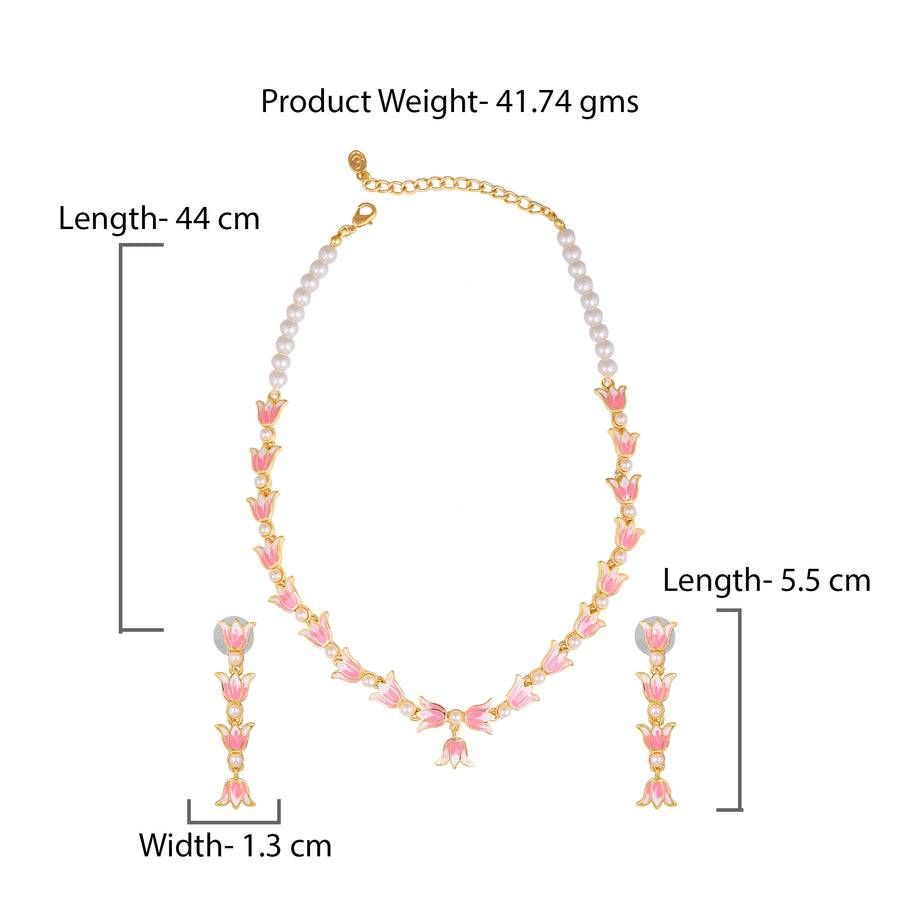 Estele Gold Plated Vintage Lotus Designer Pearl Studded Necklace Set With Pink Enamel For Girl'S & Women : 10194-IGNKER
