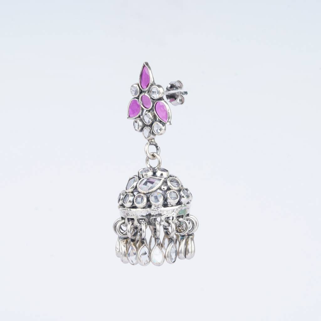 925 Pure Silver Ethnic Long Jhumki | Antique Style Drops Earrings : TWP1074