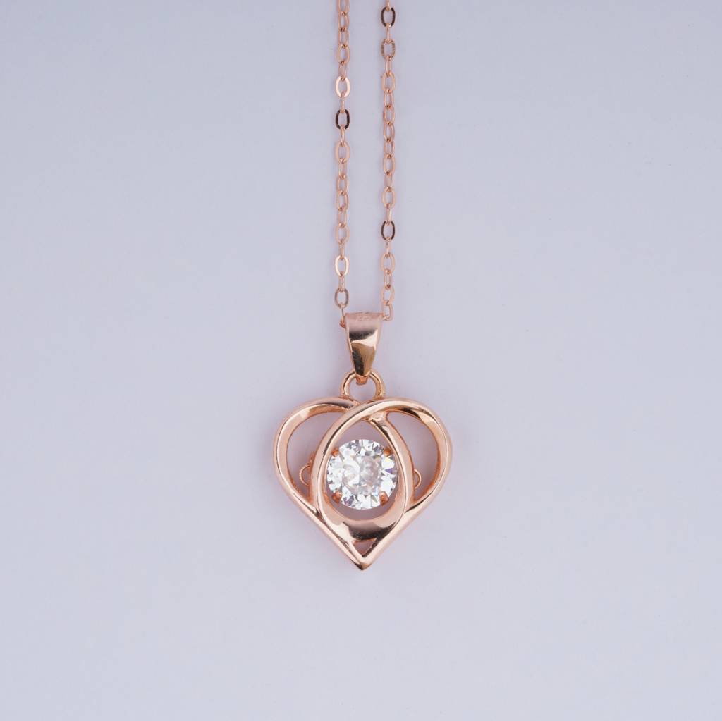 925 Pure Silver Heart Shape Rose Gold Pendant With Dancing Stone-Cp1015 : CP1015