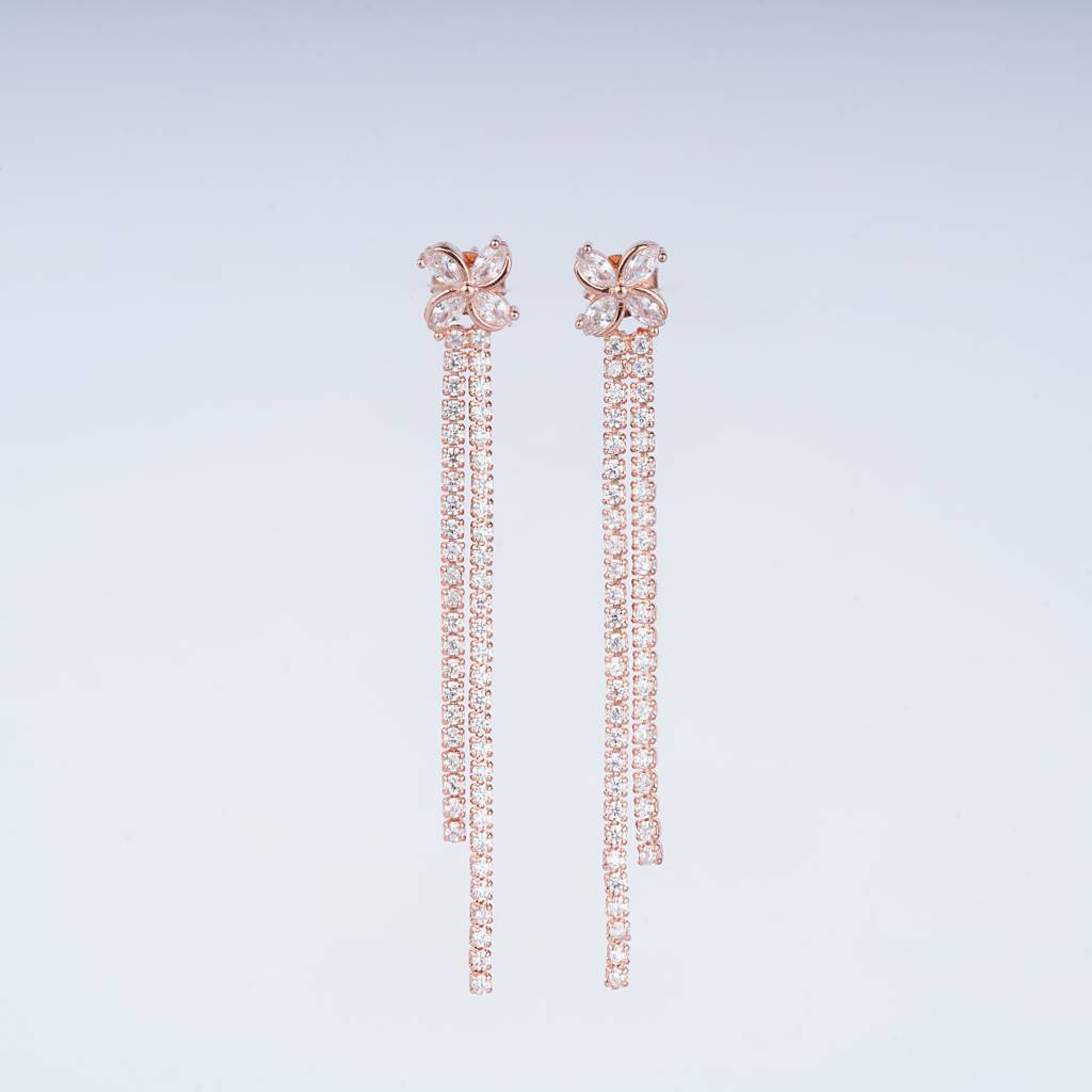 925 Pure Silver Rose Gold Earrings | Gold Threader Drop Dangers Earrings : TWP1057