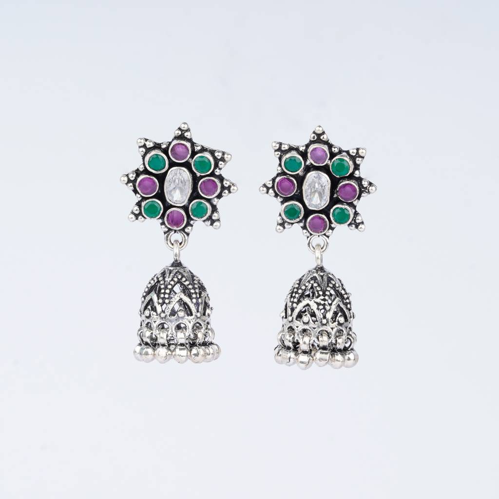 925 Pure Silver Antique Drop Earrings | Classy Silver Light Weight Jhumki : TWP1075