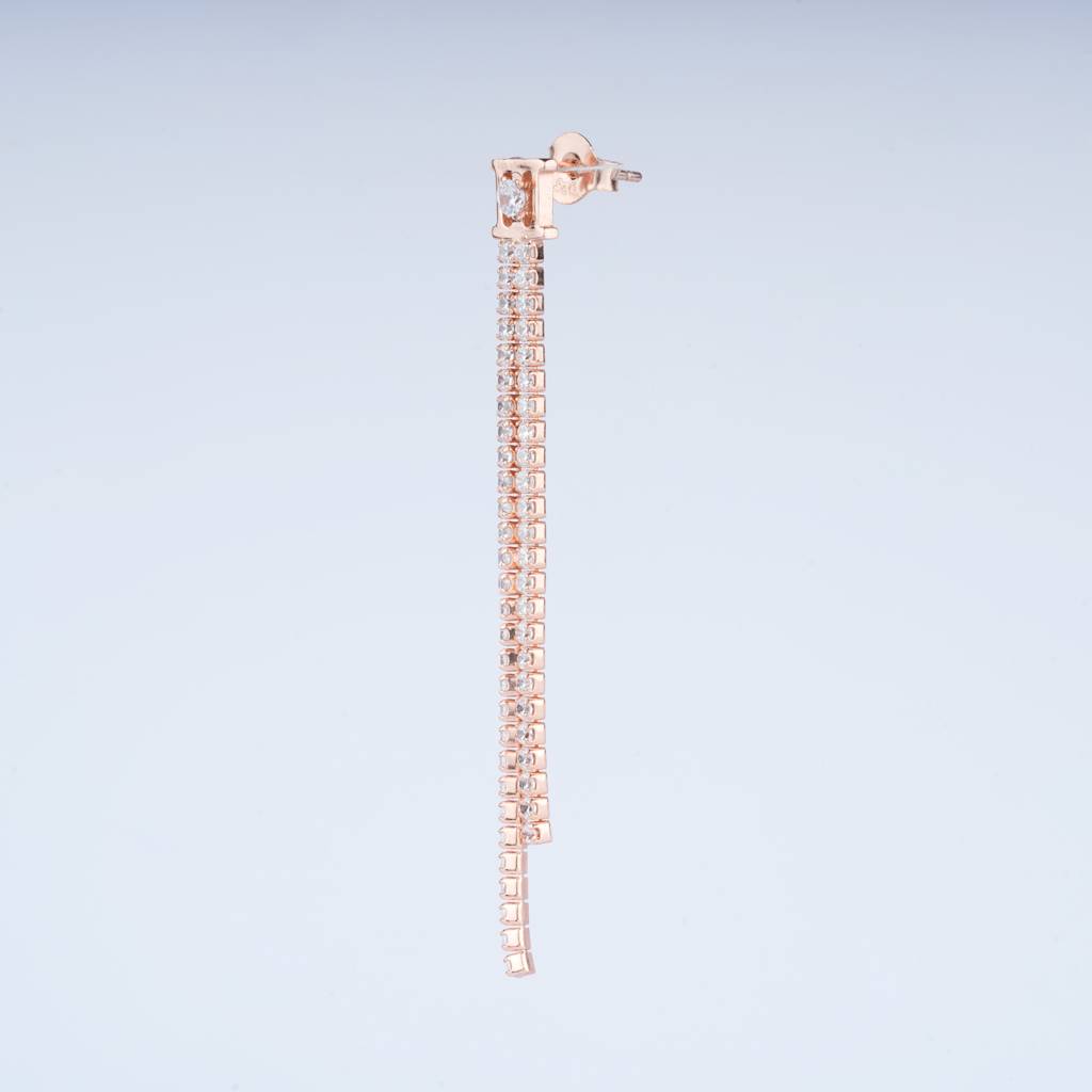 925 Sterling Silver Rose Gold Earrings| Prong-Set Long Bar Drop Earrings : TWP1055