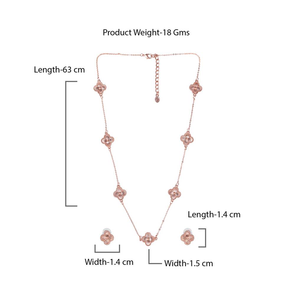 Estele Rosegold Plated Four Leaf Clover Design Pendant Necklace With Earrings For Women : 10203-RGNKER