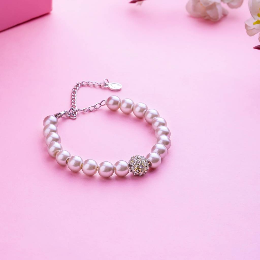 Estele Rhodium Plated Opulent Pearl Bracelet For Women : 102041-IGBR