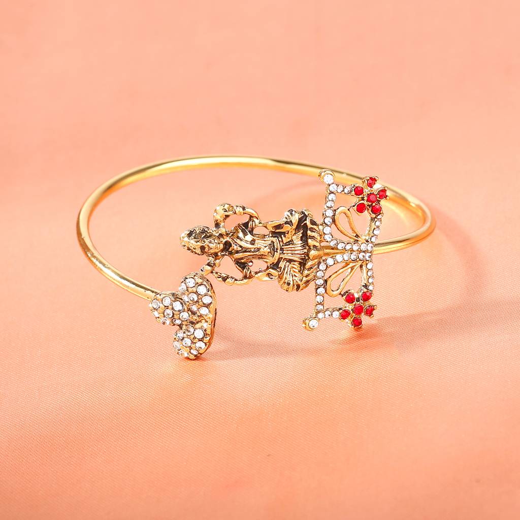 Estele Gold Plated Antique Adorable Laxmi Bracelet With Austrian Crystals  Ruby Stones For Women Alloy White