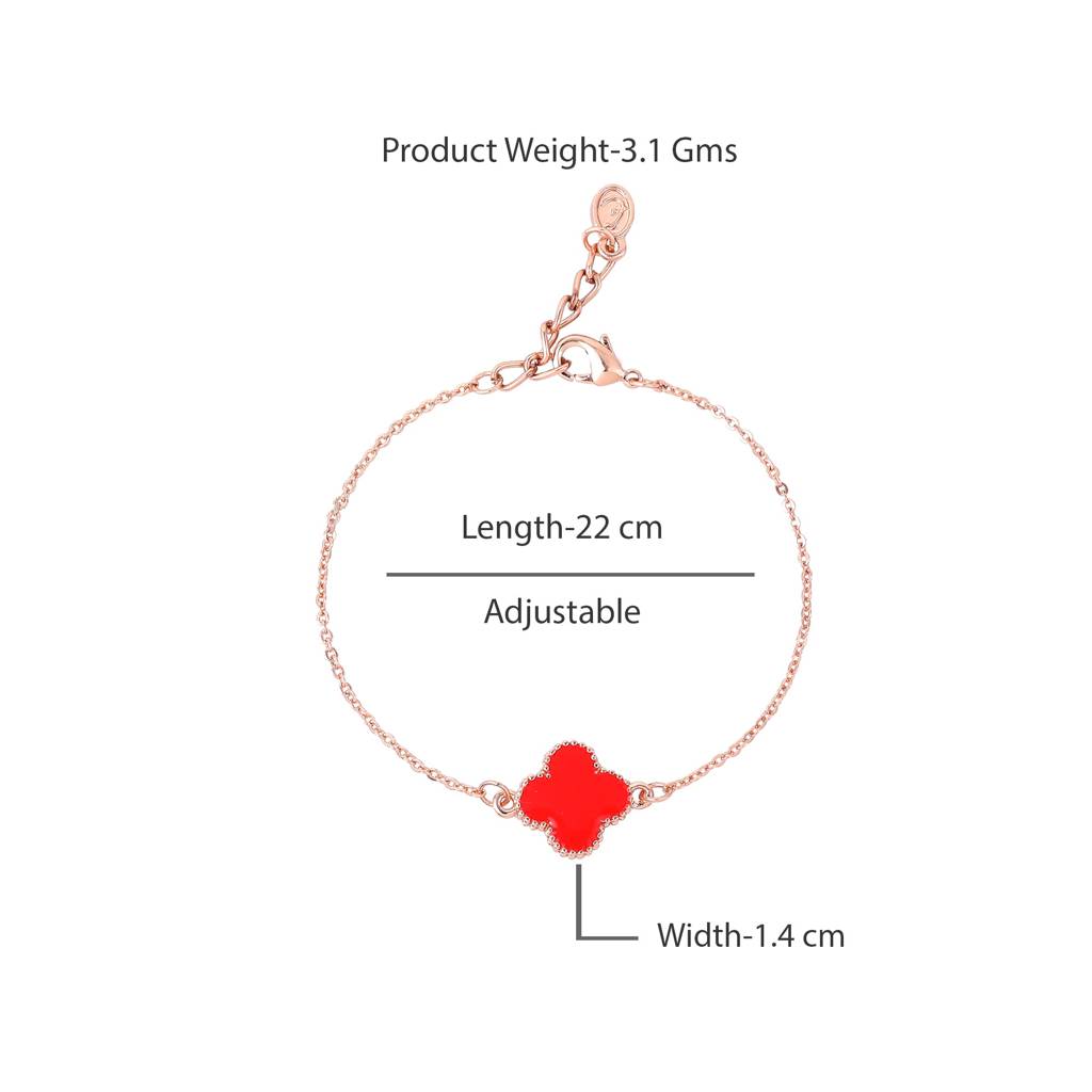 Estele Rosegold Plated Trendy Red Clover Leafy Style Adjustable Charm Bracelet For Women : 102182-RGRDBR
