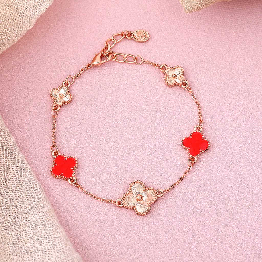 Estele Trendy Clover Leafy Style Adjustable Charm Bracelet For Women : 102184-RGRDBR