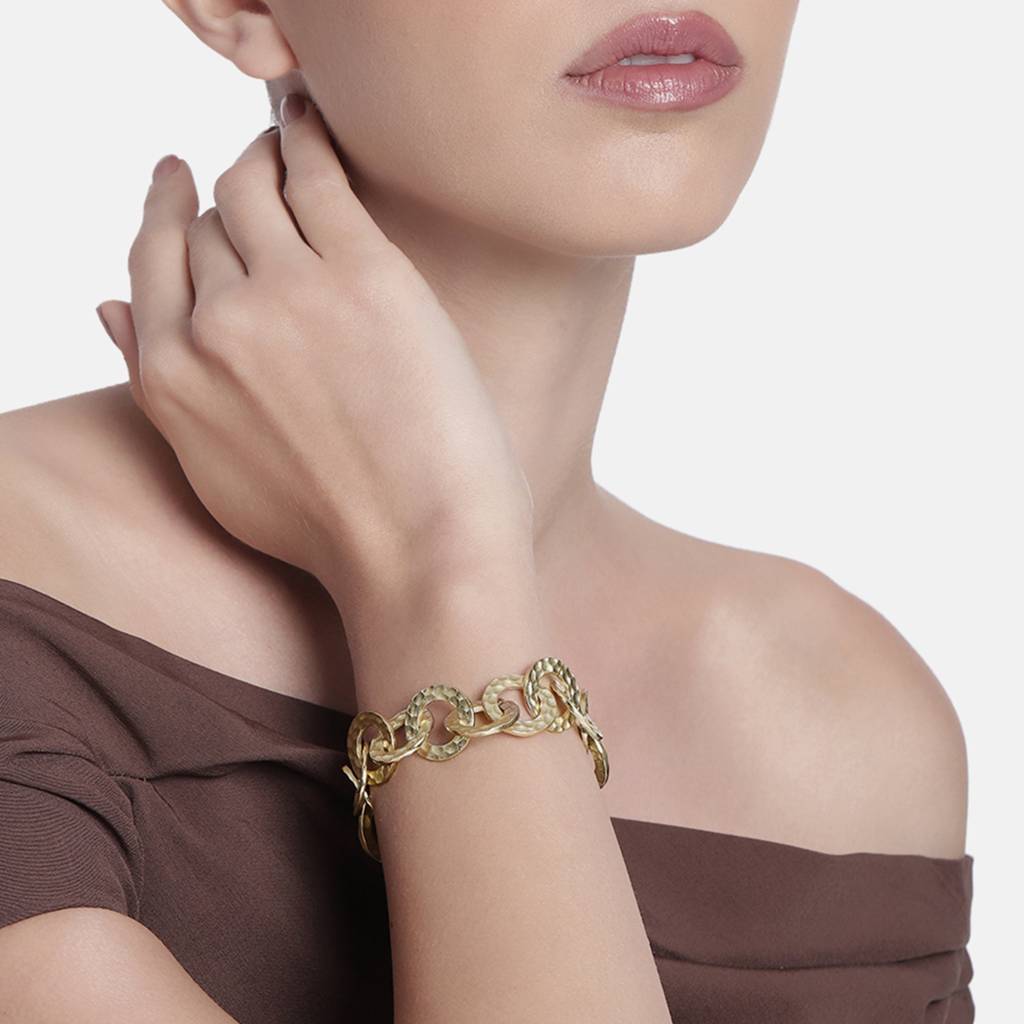 Estele Gold Tone Entangled Circular Design Interlinked Adjustable Beaten Gold Bracelet For Women : 102195-IGBR
