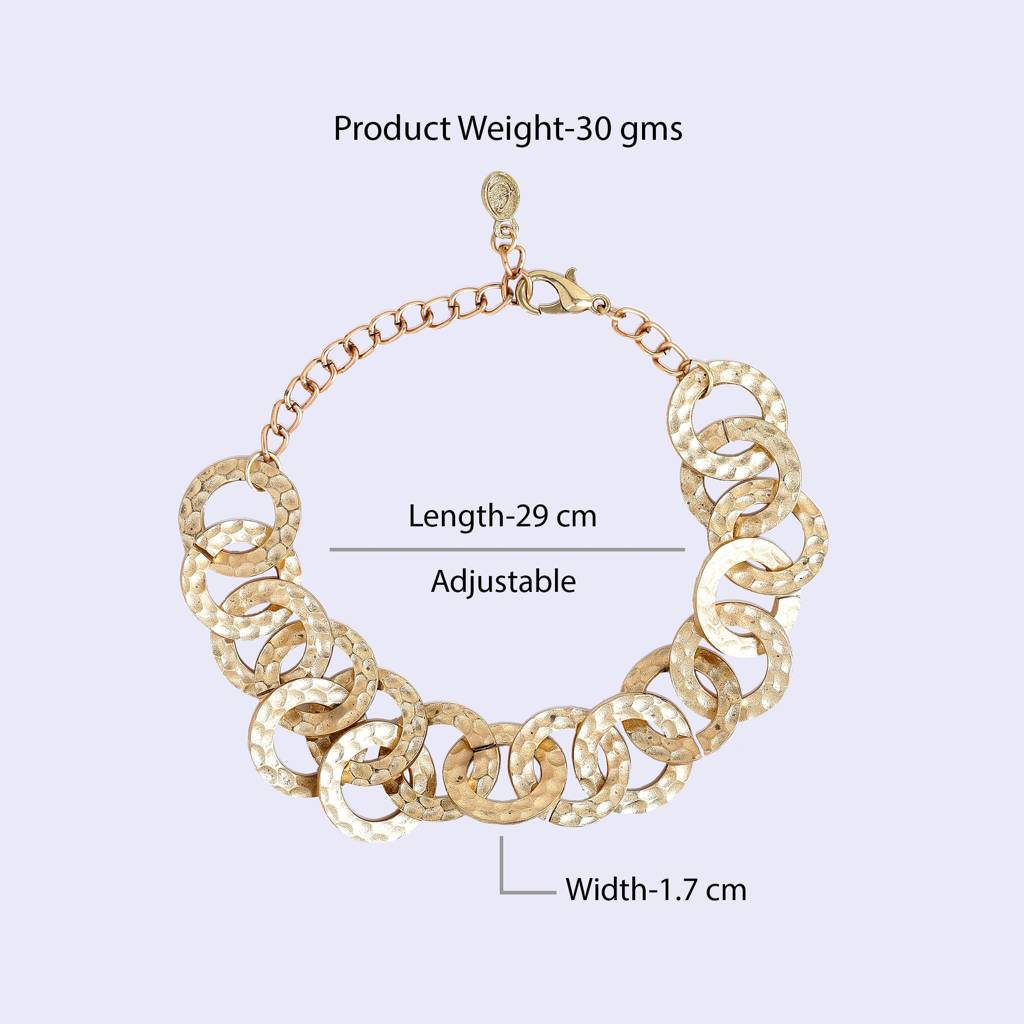 Estele Gold Tone Entangled Circular Design Interlinked Adjustable Beaten Gold Bracelet For Women : 102195-IGBR