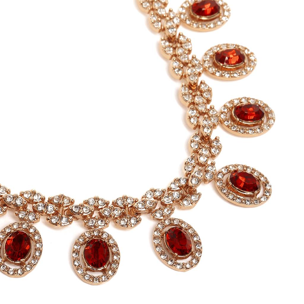 Graceful Lightweight Ruby American Diamond Necklace Set With Glittering Rosegold Finish : 10234-RGRBNKER