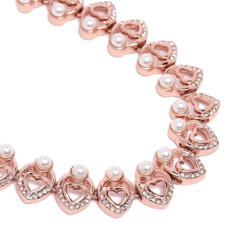 Stunning Lightweight White American Diamond Heart Design Necklace Set With Radiant Rosegold Finish : 10235-RGNKER