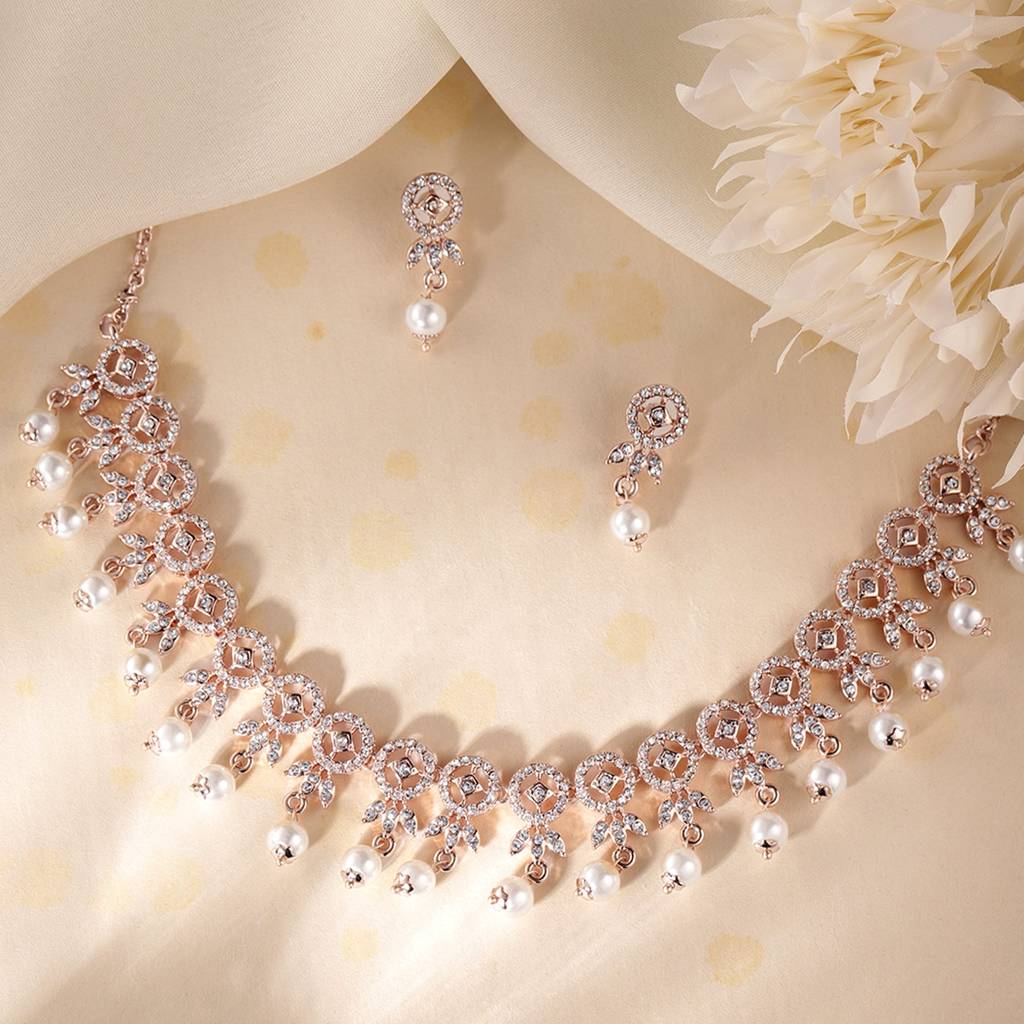 Premium Lightweight American Diamond Necklace Set With Luxurious