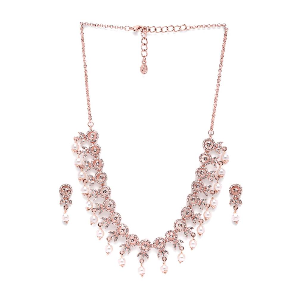 Premium Lightweight American Diamond Necklace Set With Luxurious Rosegold Finish : 10236-RGNKER