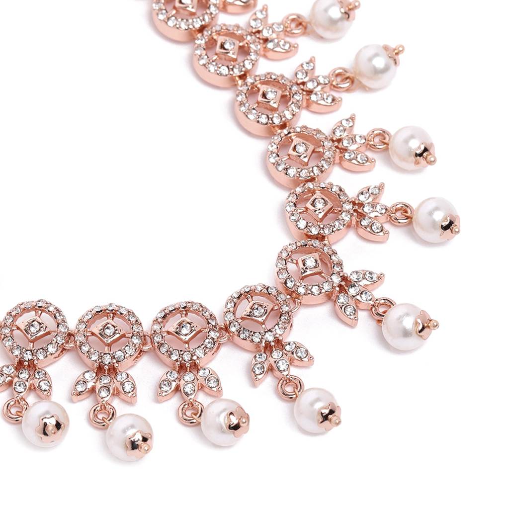 Premium Lightweight American Diamond Necklace Set With Luxurious Rosegold Finish : 10236-RGNKER