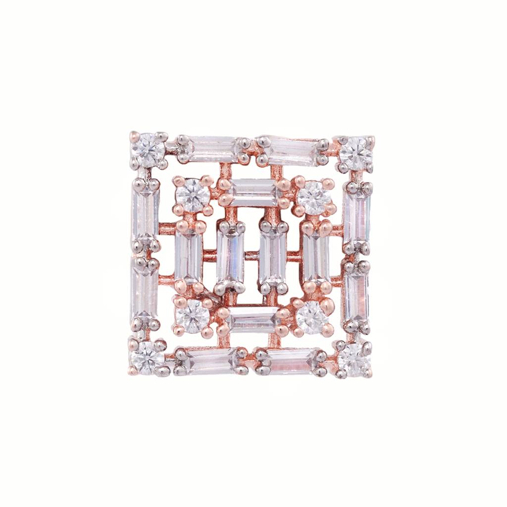 Saraf Jewellery, Rose Gold With White American Diamond Studded Handcrafted Square Ear Ring : SJ1026