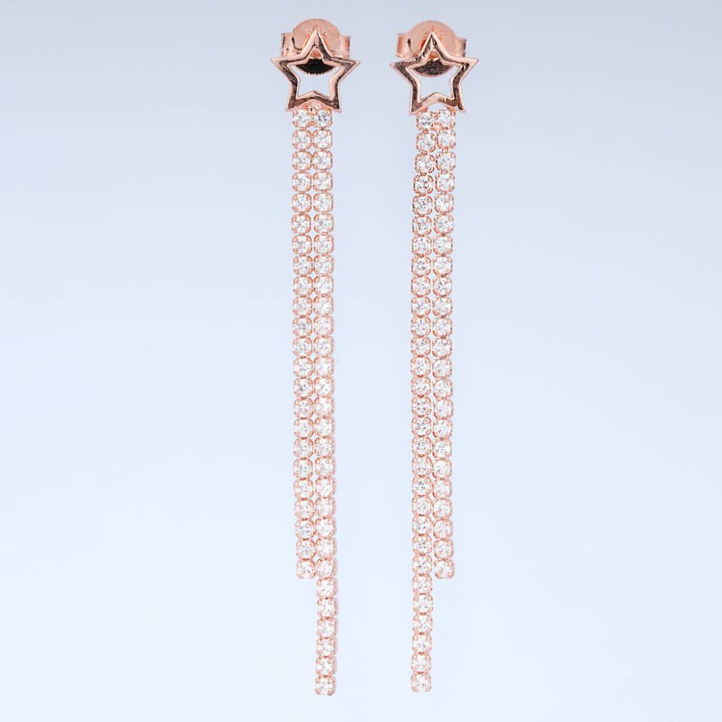 925 Pure Silver Rose Gold Drop And Dangle Earrings-Twp1102 : TWP1102