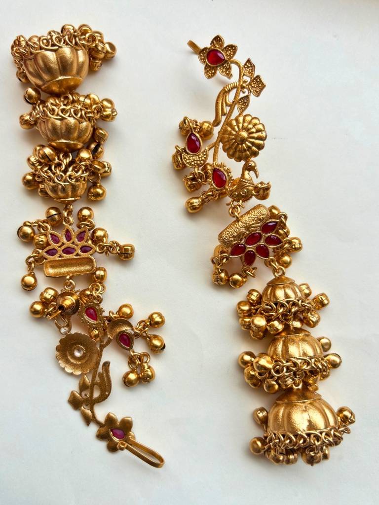 Gold-Plated Stone Studded Dome Shaped Jhumka Earrings : VI26EROX100318