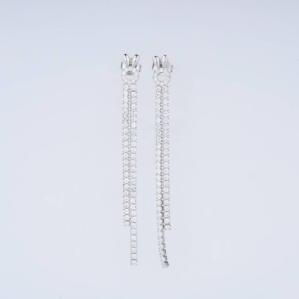 925 Sterling Silver Long Drop Earrings | Chain Drop Dangle Earrings : TWP1049