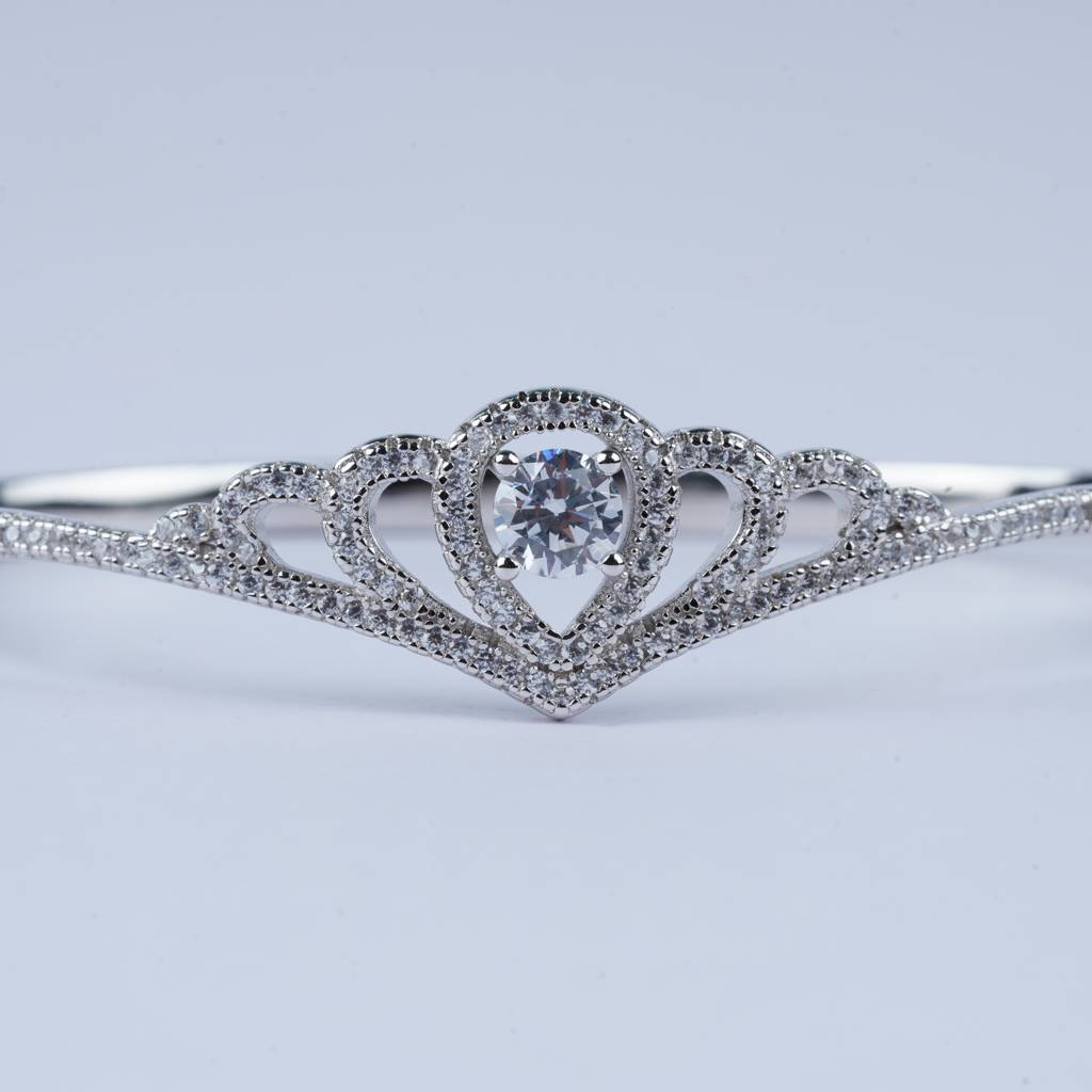 925 Pure Silver Crown Shaped Bracelet | Princess Crown Bangle Bracelet For Women : BR1008