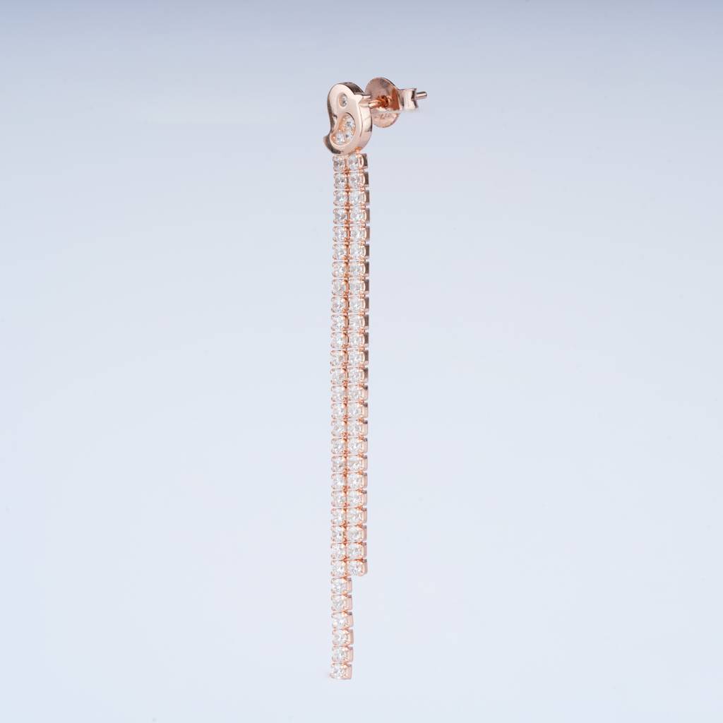 925 Pure Silver Rose Gold Earrings |Two Strands Danglers Drop Earrings : TWP1047