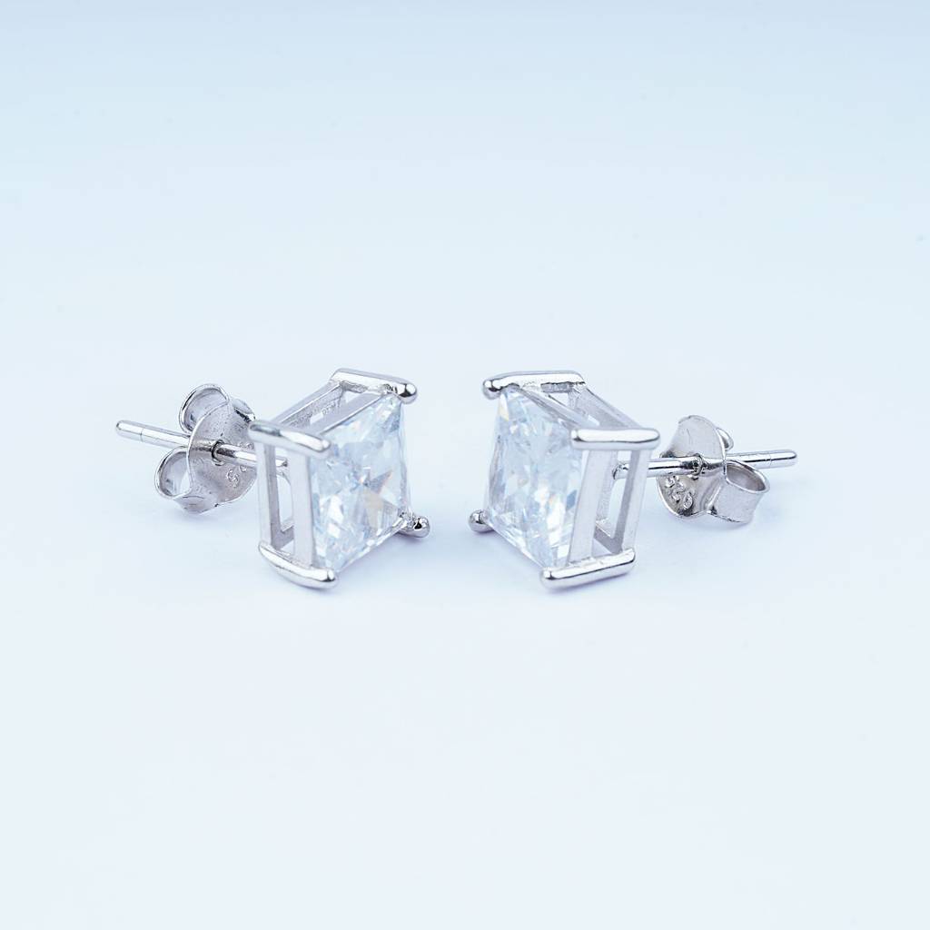 925 Pure Silver Decent Square Zircon Stud Earrings : TWP10226MM