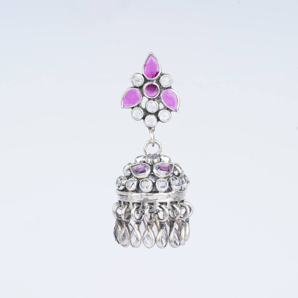 925 Pure Silver Ethnic Long Jhumki | Antique Style Drops Earrings : TWP1074