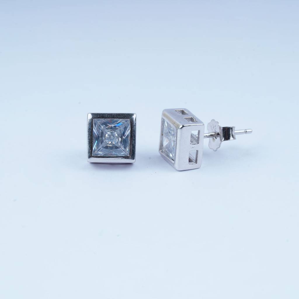 930 Pure Silver Square Zircon Stud Earrings : TWP10204MM