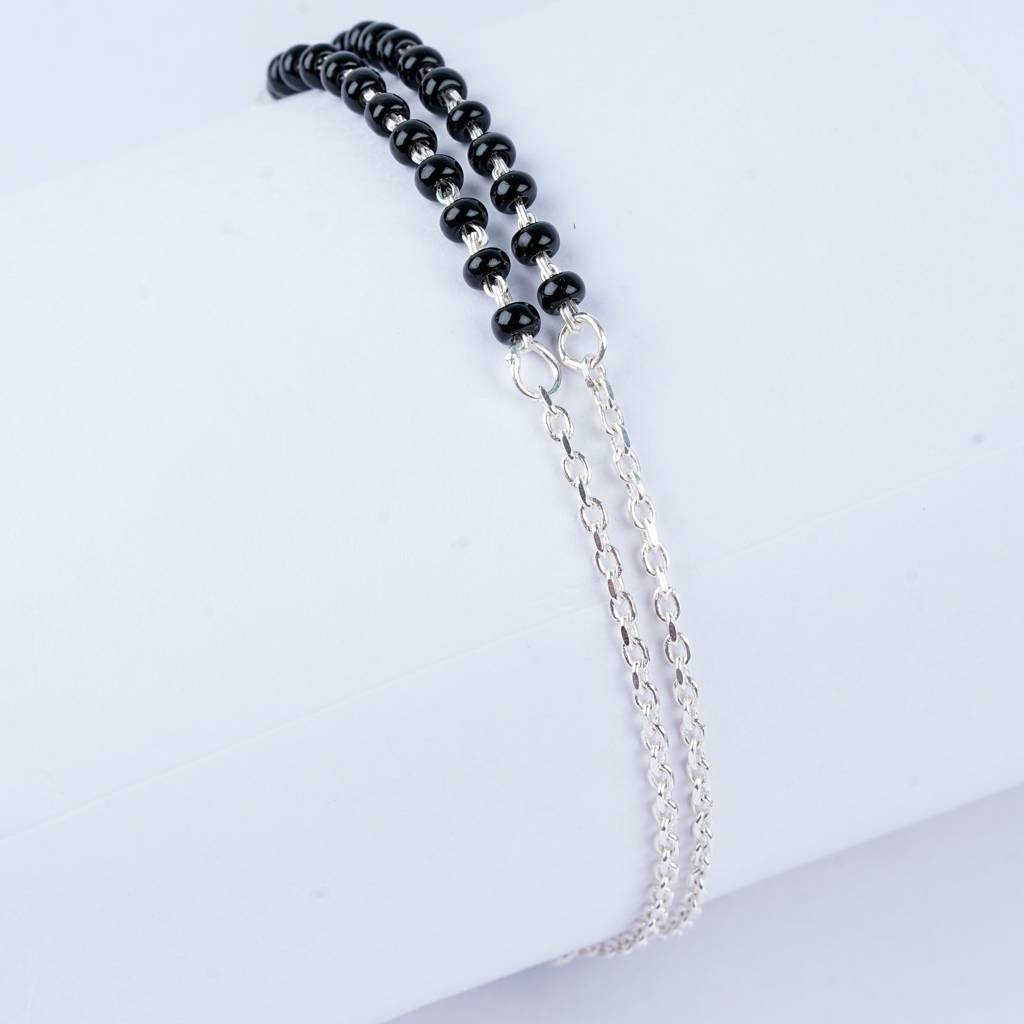 925 Sterling Silver Nazariya Bracelet | Black Beads Silver Bracelet : BR1031