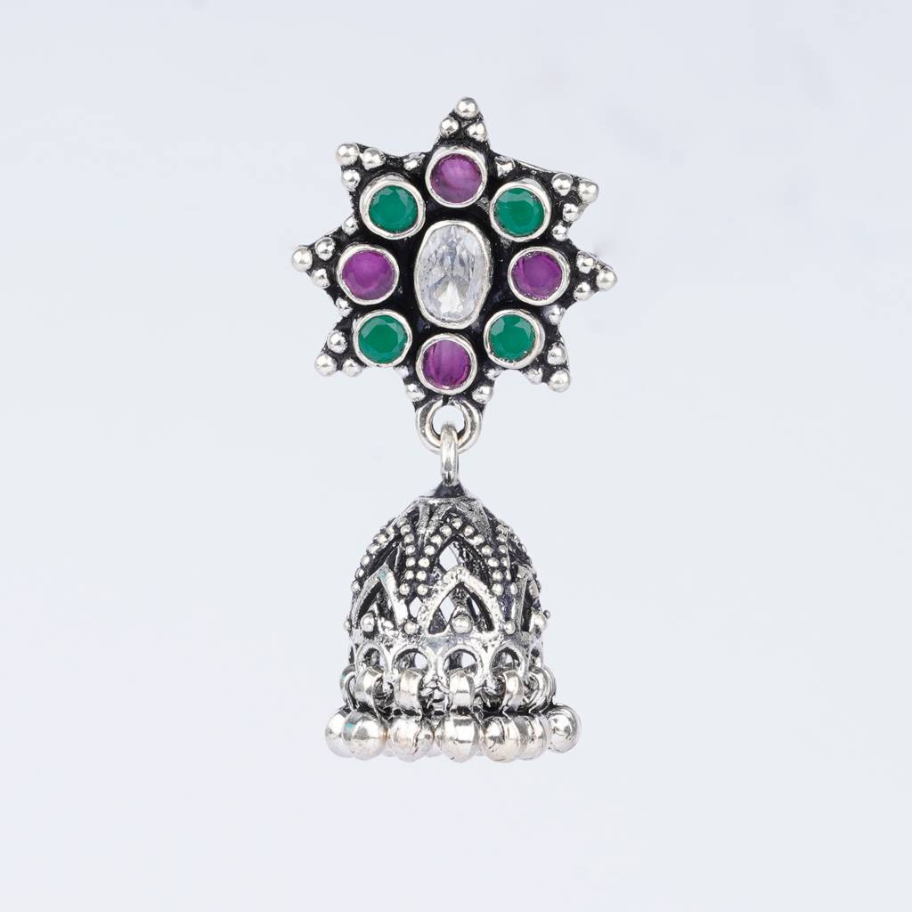 925 Pure Silver Antique Drop Earrings | Classy Silver Light Weight Jhumki : TWP1075