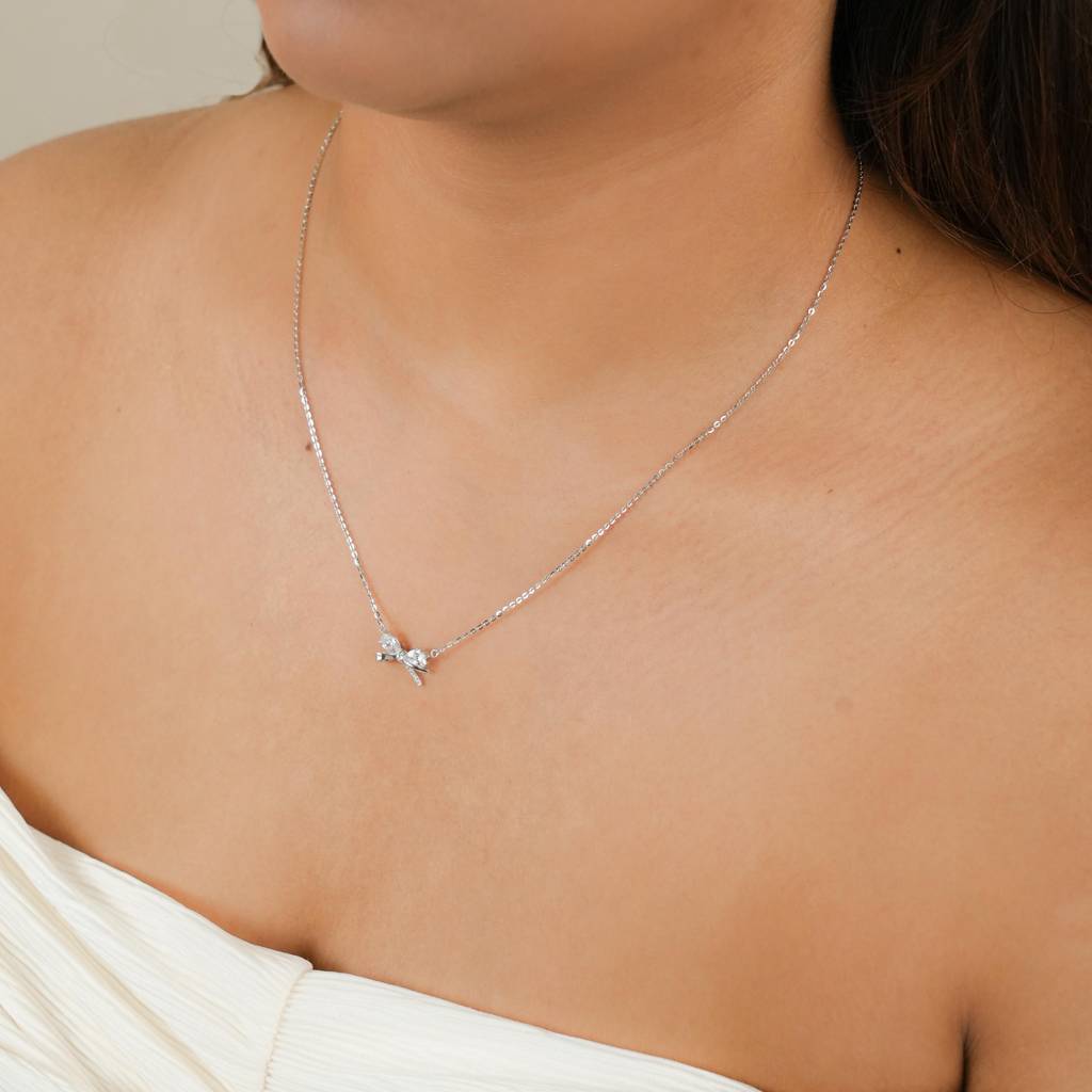 Gifted: 925 Sterling Silver Bow Necklace For Women : 1035NK