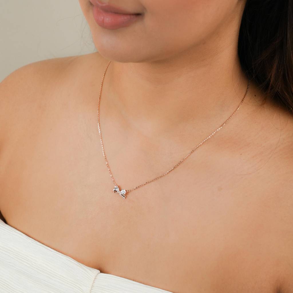 Gifted: 925 Sterling Silver Bow Necklace For Women : 1036NK