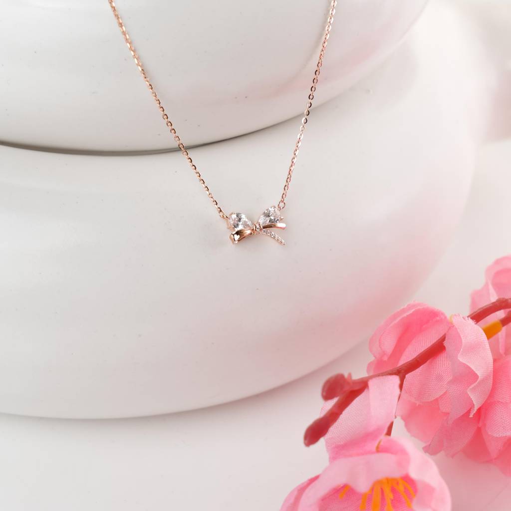 Gifted: 925 Sterling Silver Bow Necklace For Women : 1036NK